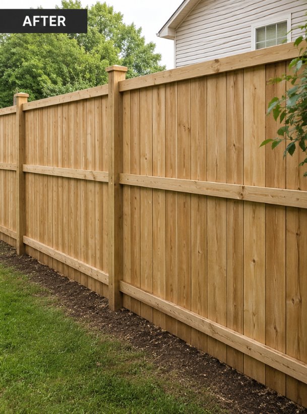 New cedar fence after replacement